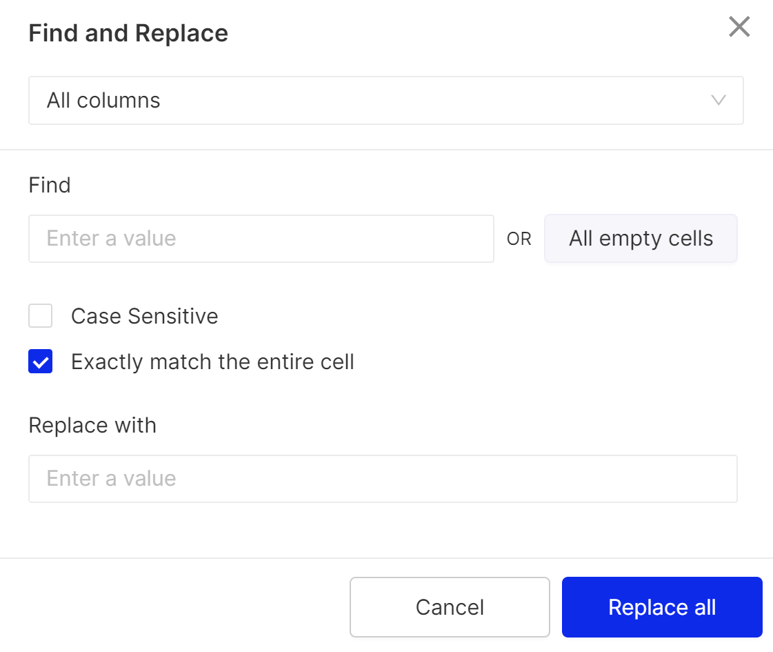 Find and replace interface