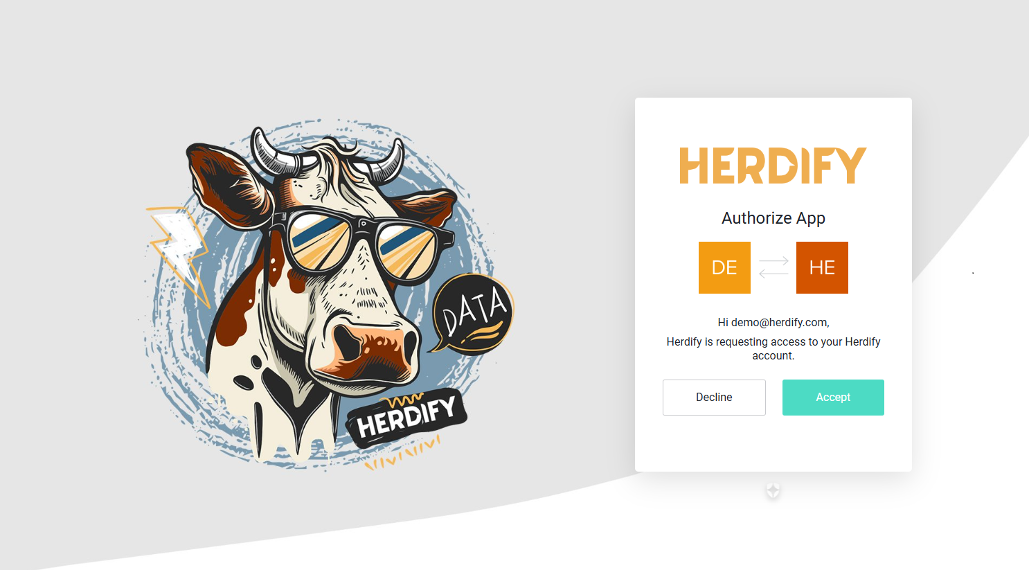 The Herdify app authorisation screen